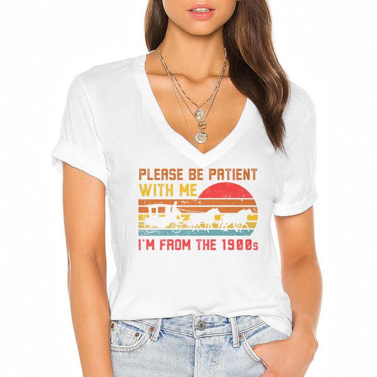 Vintage Retro Please Be Patient With Me I'm From The 1900s Premium Women's Jersey Short Sleeve Deep V-Neck Tshirt				