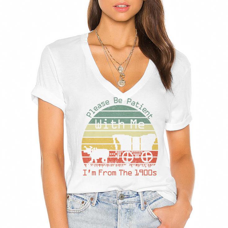 Vintage Sunset Please Be Patient With Me I'm From The 1900s Premium Women's Jersey Short Sleeve Deep V-Neck Tshirt