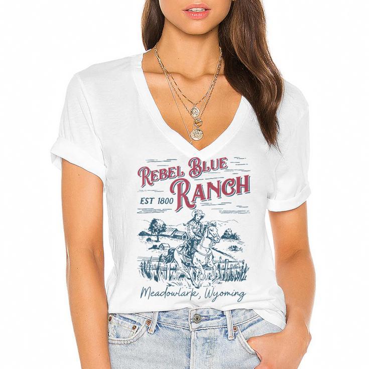 Western Book Love Cowboy Reader Bookish Bookworm Cowgirl Women's Jersey Short Sleeve Deep V-Neck Tshirt				