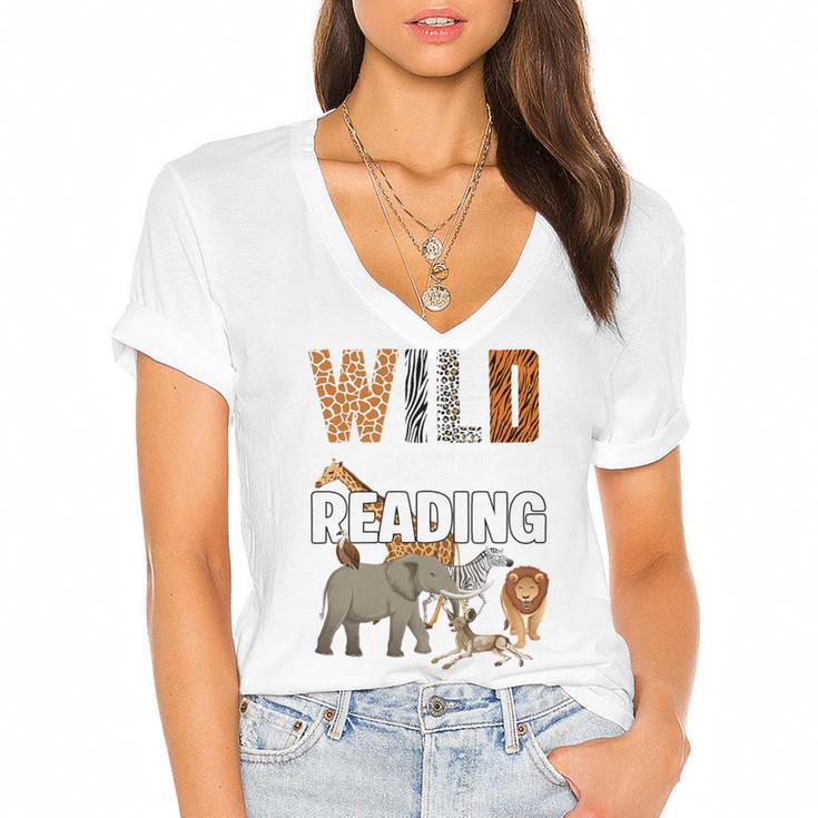 Wild About Reading Book Reader Book Nerd Book Reading Lover Premium Tri-Blend Women's Jersey Short Sleeve Deep V-Neck Tshirt				