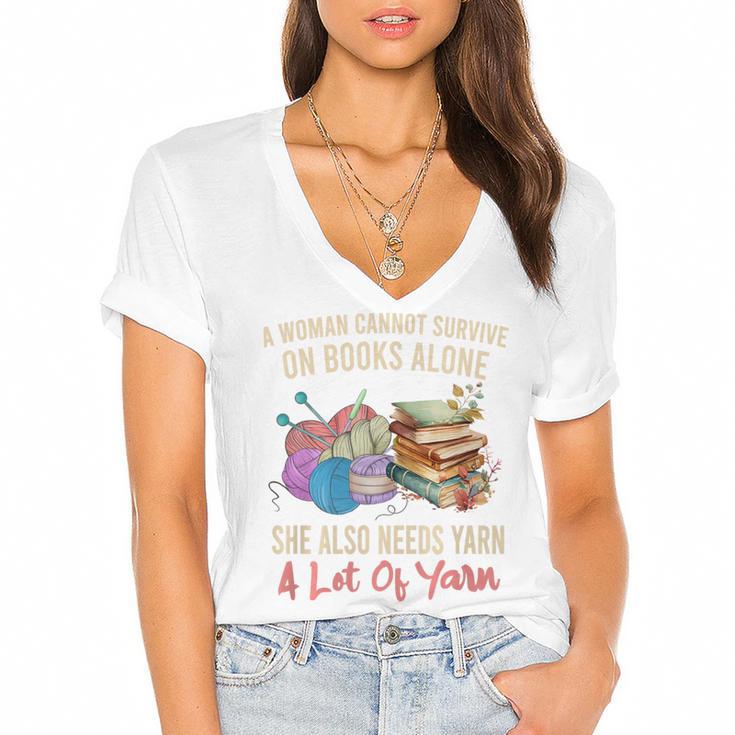 A Woman Cannot Survive On Books Alone She Needs Yarn Crochet Premium Tri-Blend Women's Jersey Short Sleeve Deep V-Neck Tshirt				
