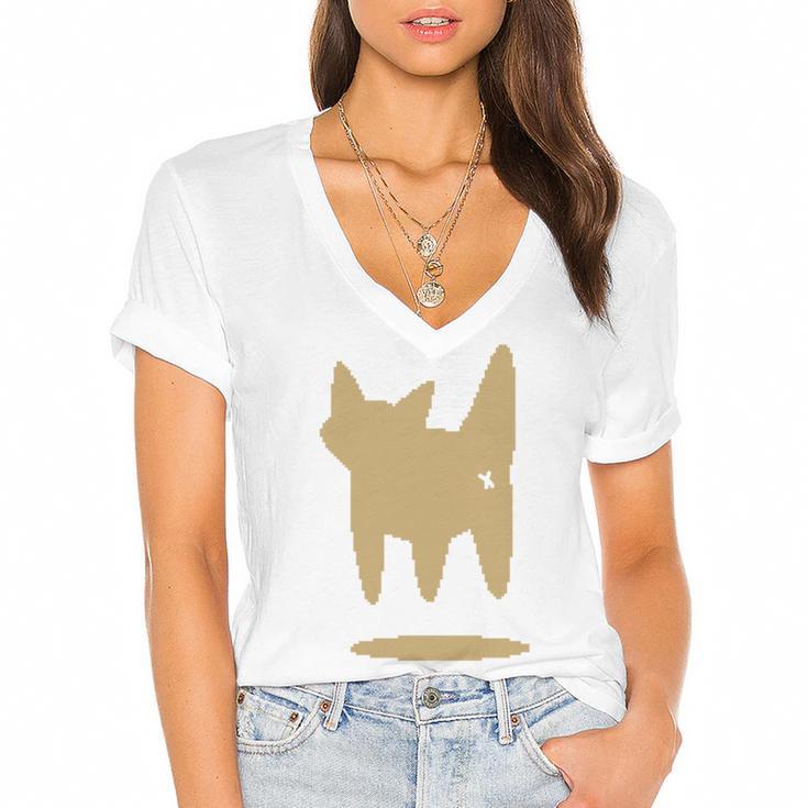 Yk2 Cat With Tomboy Tail 90s Nostalgia Downtown Indie Women's Jersey Short Sleeve Deep V-Neck Tshirt				