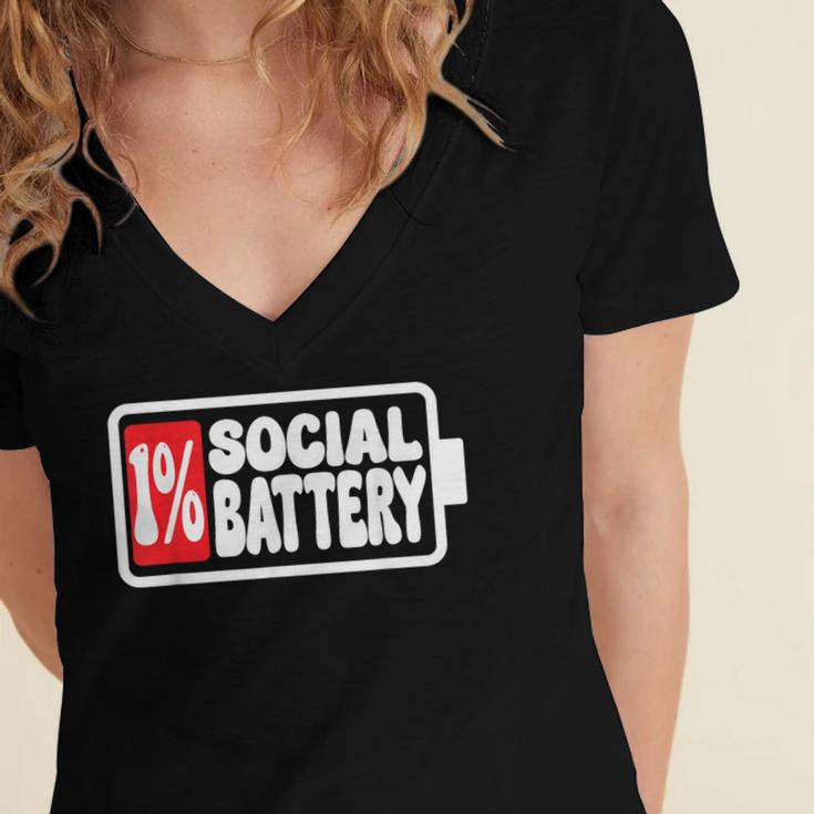 1 Social Battery Sarcastic Introverted Men Women Women's Jersey Short Sleeve Deep V-Neck Tshirt 1 Social Battery Sarcastic Introverted Men Women Women's Jersey Short Sleeve Deep V-Neck Tshirt