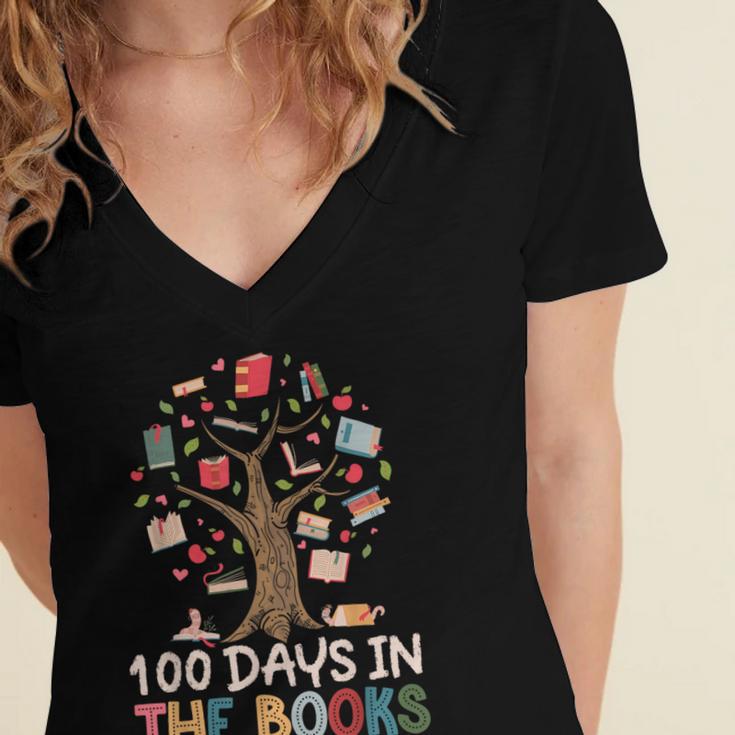 100 Days In The Books Reading Teacher Cute Book Lover Women's Jersey Short Sleeve Deep V-Neck Tshirt 100 Days In The Books Reading Teacher Cute Book Lover Women's Jersey Short Sleeve Deep V-Neck Tshirt