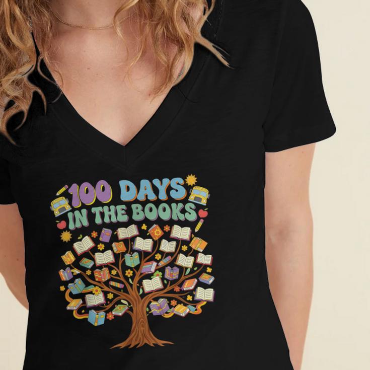 100 Days Of School 100 Days In The Books English Teacher Women's Jersey Short Sleeve Deep V-Neck Tshirt