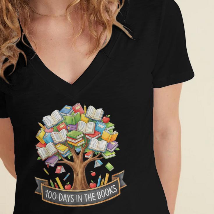 100 Days Of School In The Books Librarian Reading Teacher Women's Jersey Short Sleeve Deep V-Neck Tshirt 100 Days Of School In The Books Librarian Reading Teacher Women's Jersey Short Sleeve Deep V-Neck Tshirt