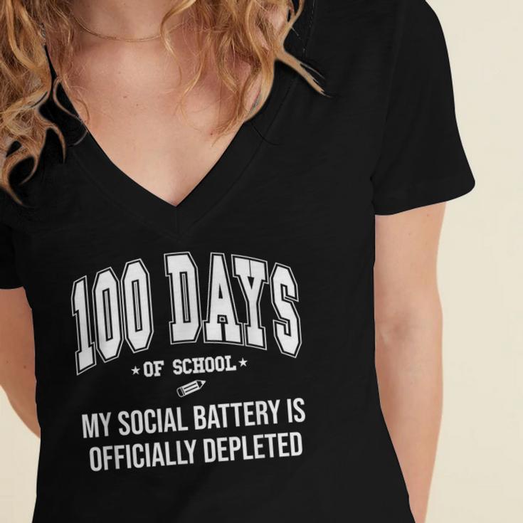 100 Days Of School Sarcastic Teacher Introvert Kid 100th Day Women's Jersey Short Sleeve Deep V-Neck Tshirt