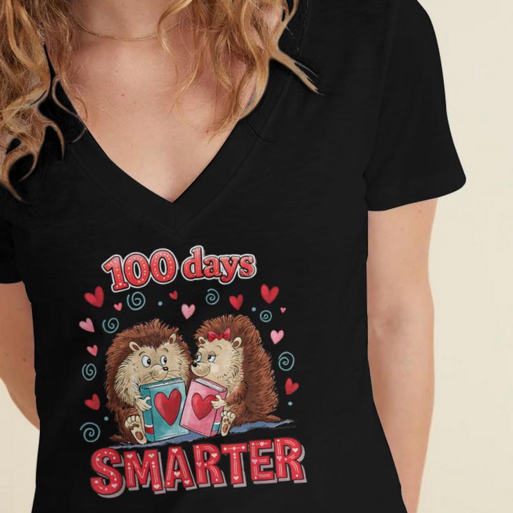 100 Days Smarter Shirt Cute Hedgehog Love Books School Tee Women's Jersey Short Sleeve Deep V-Neck Tshirt 100 Days Smarter Shirt Cute Hedgehog Love Books School Tee Women's Jersey Short Sleeve Deep V-Neck Tshirt