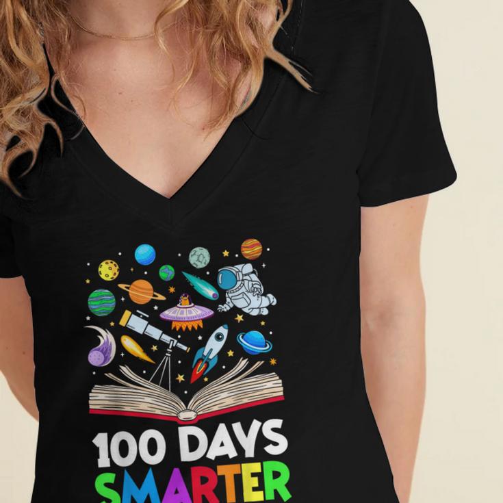 100th Day Of School Astronaut Books Space 100 Days Smarter Women's Jersey Short Sleeve Deep V-Neck Tshirt 100th Day Of School Astronaut Books Space 100 Days Smarter Women's Jersey Short Sleeve Deep V-Neck Tshirt