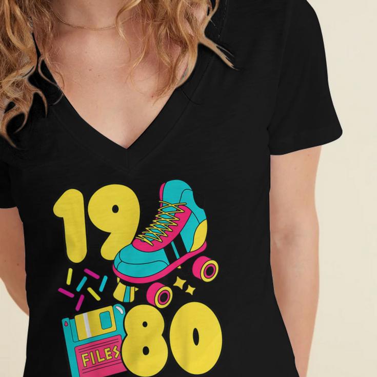 1980 Retro Raised In The 80s Old School Nostalgia Vibes Women's Jersey Short Sleeve Deep V-Neck Tshirt