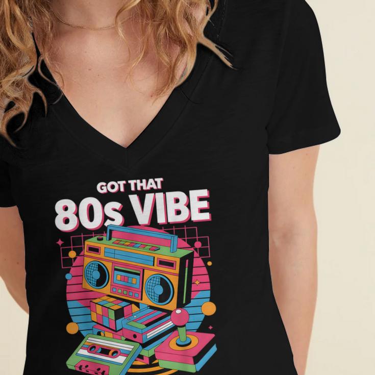 1980s 80s Reunion Nostalgia Memories Music School Grew Up Women's Jersey Short Sleeve Deep V-Neck Tshirt 1980s 80s Reunion Nostalgia Memories Music School Grew Up Women's Jersey Short Sleeve Deep V-Neck Tshirt