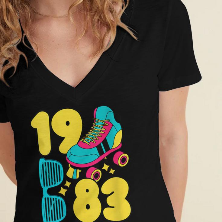 1983 Retro Raised In The 80s Old School Nostalgia Vibes Women's Jersey Short Sleeve Deep V-Neck Tshirt