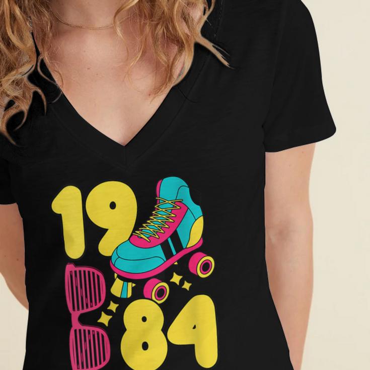 1984 Retro Raised In The 80s Old School Nostalgia Vibes Women's Jersey Short Sleeve Deep V-Neck Tshirt