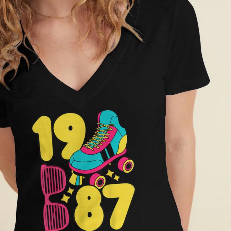 1987 Retro Raised In The 80s Old School Nostalgia Vibes Women's Jersey Short Sleeve Deep V-Neck Tshirt 1987 Retro Raised In The 80s Old School Nostalgia Vibes Women's Jersey Short Sleeve Deep V-Neck Tshirt