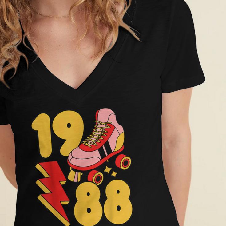 1988 Retro Roller Skate Vintage 80s Nostalgia Collector Women's Jersey Short Sleeve Deep V-Neck Tshirt