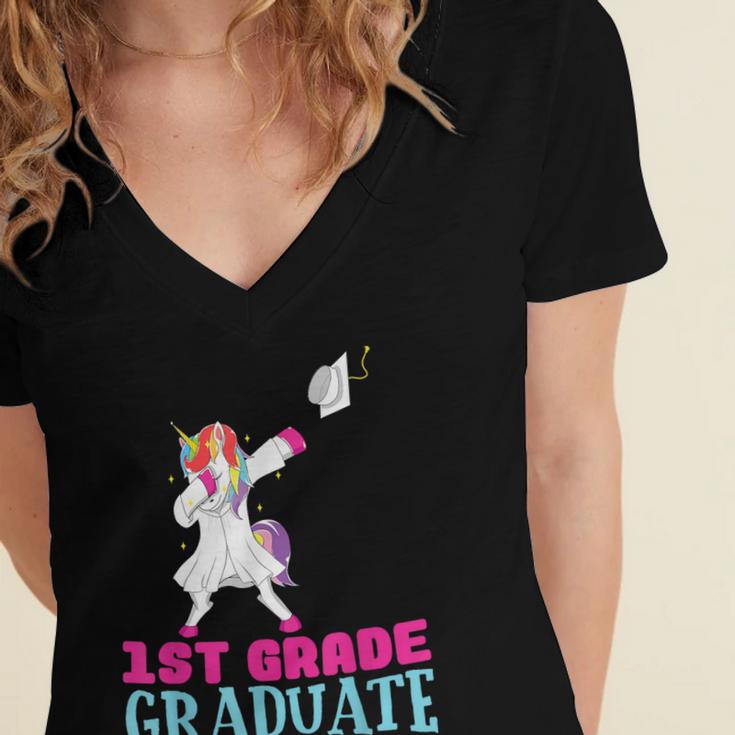 1st Grade Graduation Dabbing Unicorn Lover T-Shirt Kids Women's Jersey Short Sleeve Deep V-Neck Tshirt