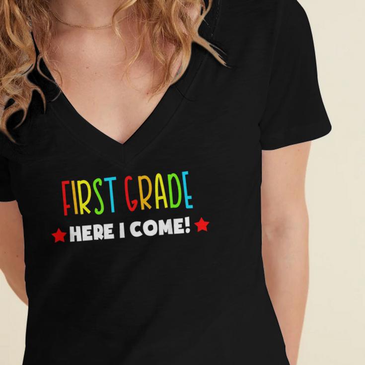 1st Grade Here I Come Kids Kindergarten Graduation Shirt Women's Jersey Short Sleeve Deep V-Neck Tshirt