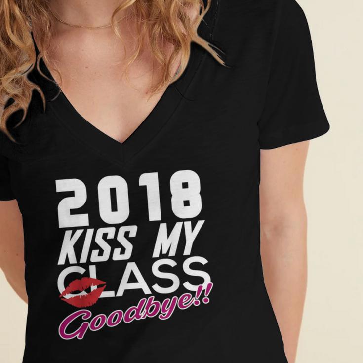 2018 Kiss My Class Goodbye Graduation Women's Jersey Short Sleeve Deep V-Neck Tshirt