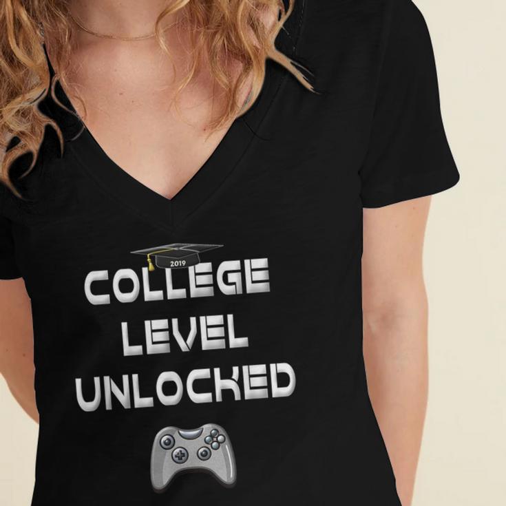 2019 High School Graduation College Level Unlocked Tee Women's Jersey Short Sleeve Deep V-Neck Tshirt