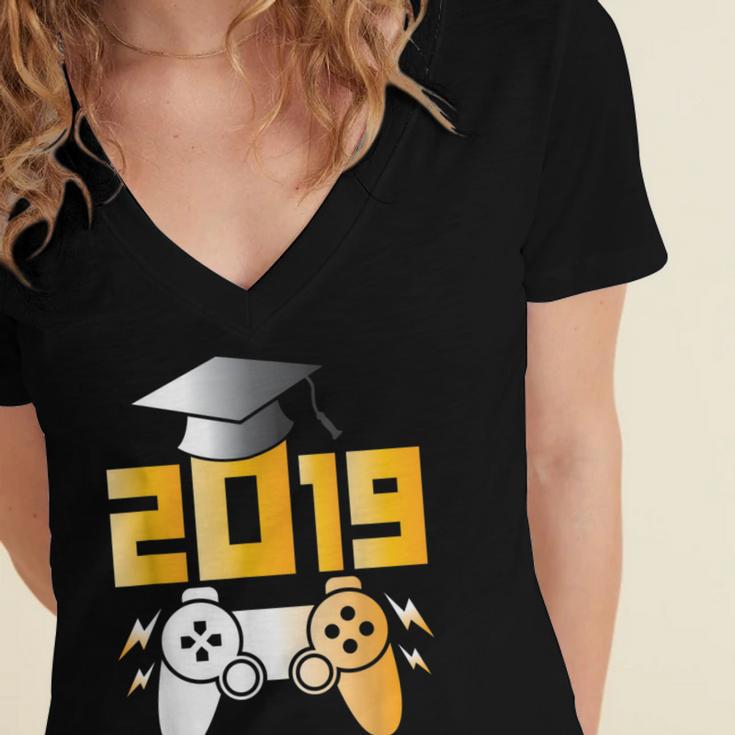 2019 High School Graduation Shirt Gamer Graduate Women's Jersey Short Sleeve Deep V-Neck Tshirt