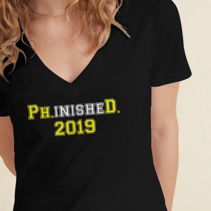 2019 PhinisheD Graduation Ph D College Phinished Women's Jersey Short Sleeve Deep V-Neck Tshirt