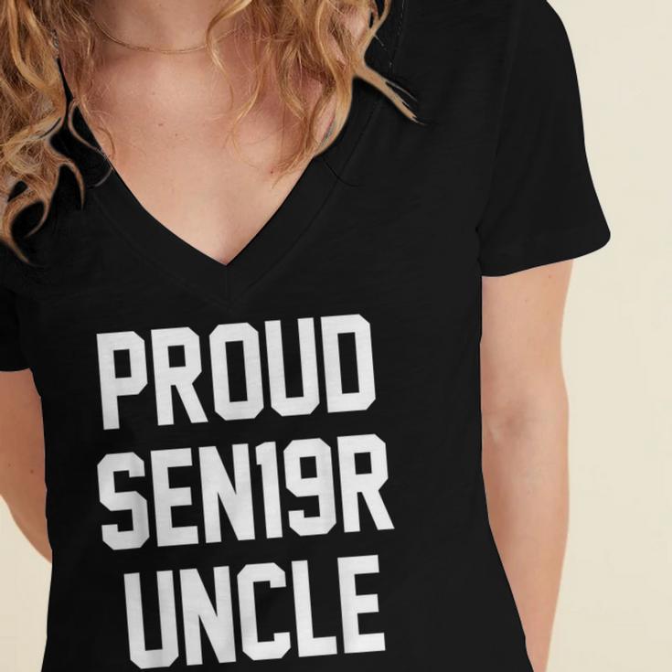 2019 Senior Uncle SEN19R Class Graduation PartyShirt Women's Jersey Short Sleeve Deep V-Neck Tshirt