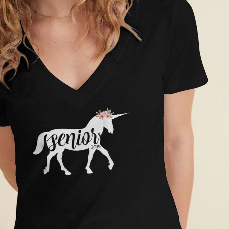 2019 Senior Unicorn Shirt Graduation High School College Women's Jersey Short Sleeve Deep V-Neck Tshirt