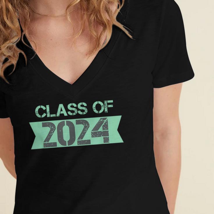 2024 Senior Class Graduation Shirt Graduate Women's Jersey Short Sleeve Deep V-Neck Tshirt