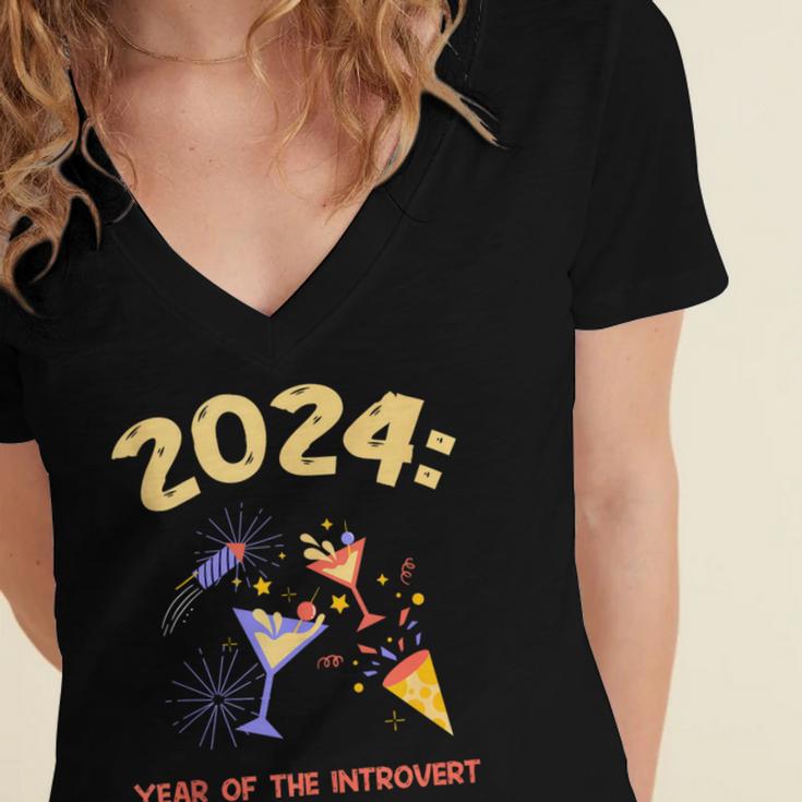 2024 Year Of The Introvert New Year Adventures Women's Jersey Short Sleeve Deep V-Neck Tshirt 2024 Year Of The Introvert New Year Adventures Women's Jersey Short Sleeve Deep V-Neck Tshirt