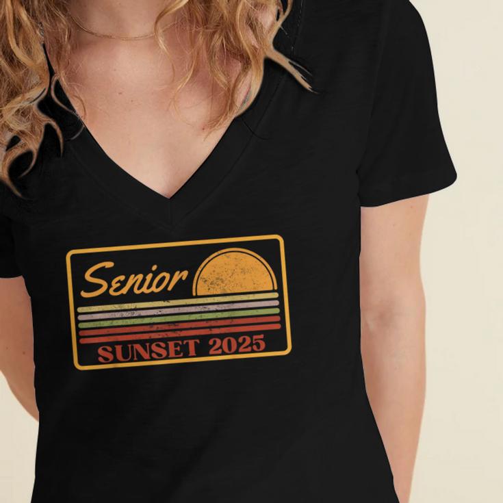 2025 Graduation Highschool Senior Sunset Women's Jersey Short Sleeve Deep V-Neck Tshirt