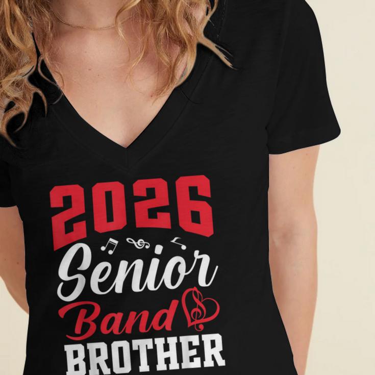 2026 Senior Band Brother Class Of 2026 Parent Graduation Women's Jersey Short Sleeve Deep V-Neck Tshirt