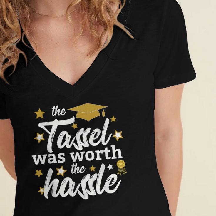 2026 Tassel Graduation The Tassel Was Worth The Hassle Women's Jersey Short Sleeve Deep V-Neck Tshirt