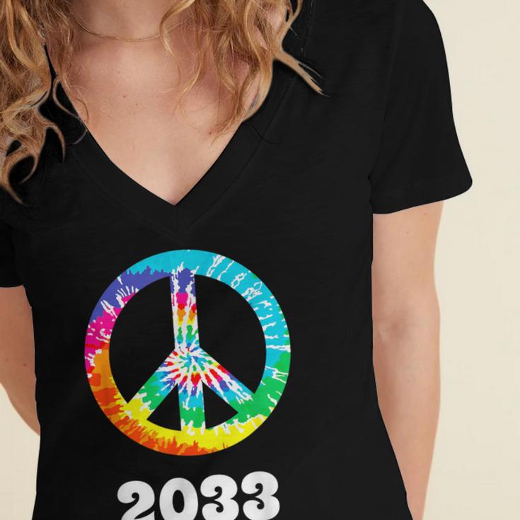 2033 Graduation Class Year Tie Dye Peace Sign Women's Jersey Short Sleeve Deep V-Neck Tshirt