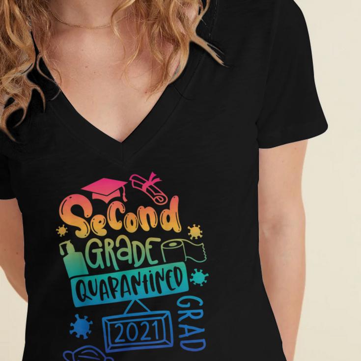 2nd Grade 2021 Graduate Quarantine Second Grade Graduation Women's Jersey Short Sleeve Deep V-Neck Tshirt
