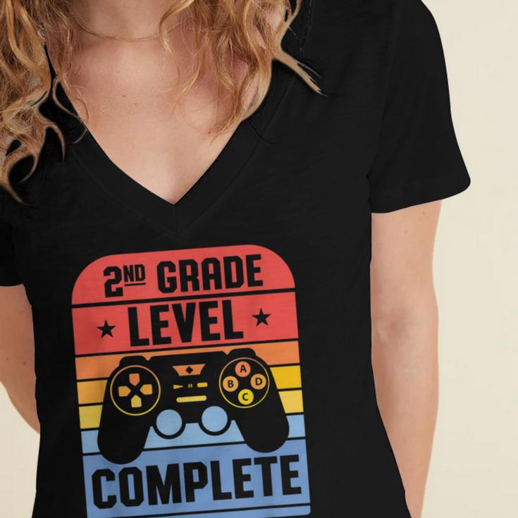 2nd Grade Level Complete Graduation Student Video Gamer Women's Jersey Short Sleeve Deep V-Neck Tshirt