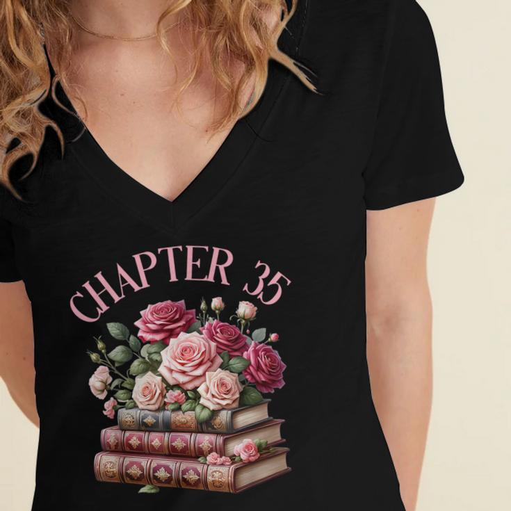 35th Birthday Chapter 35 Birthday Shirt Women Book Lover Women's Jersey Short Sleeve Deep V-Neck Tshirt