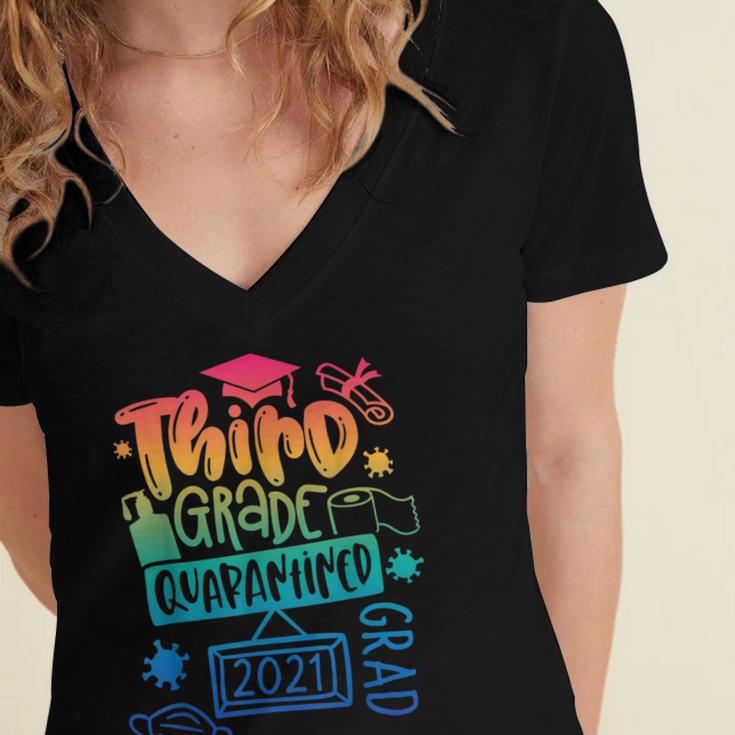 3rd Grade 2021 Graduate Quarantine Third Grade Graduation Women's Jersey Short Sleeve Deep V-Neck Tshirt