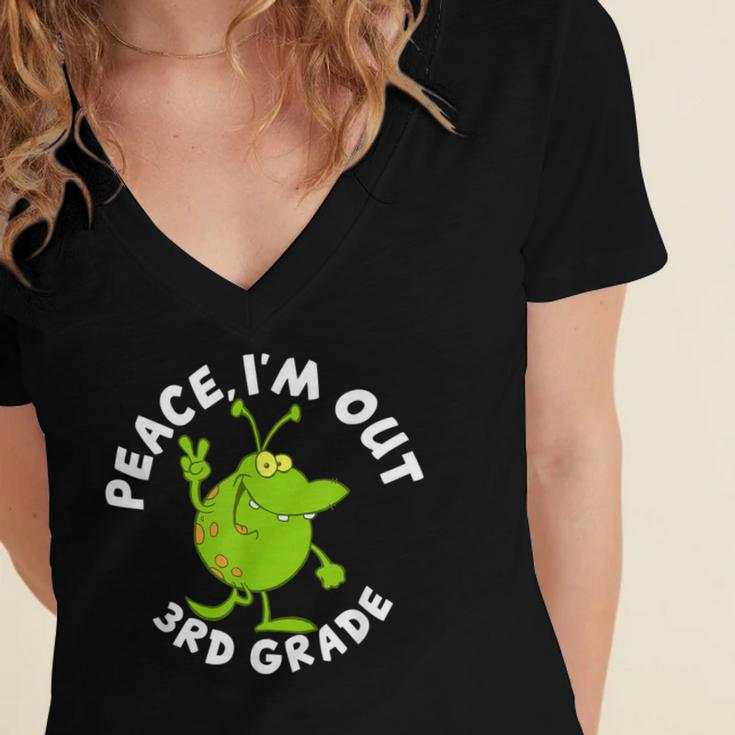 3rd Grade Graduation Promotion Peace I'm Out Last Day Women's Jersey Short Sleeve Deep V-Neck Tshirt