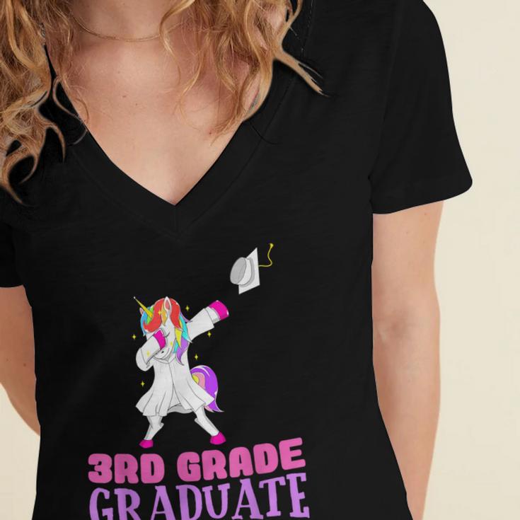 3rd Grade Graduation Unicorn End Of Year Third Women's Jersey Short Sleeve Deep V-Neck Tshirt