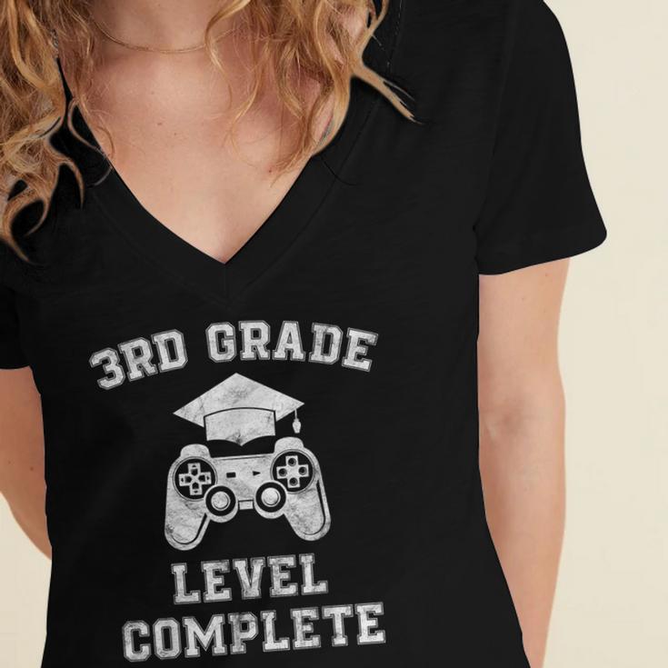 3rd Grade Level Complete Third Grade Graduation Video Gamer Women's Jersey Short Sleeve Deep V-Neck Tshirt