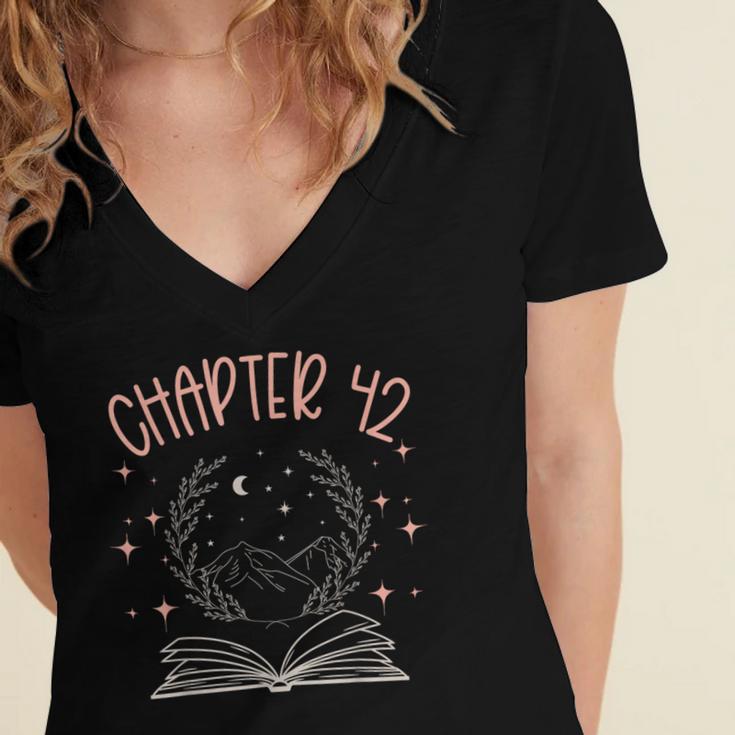42nd Birthday Women Book Lovers Chapter 42 Its My Birthday Women's Jersey Short Sleeve Deep V-Neck Tshirt