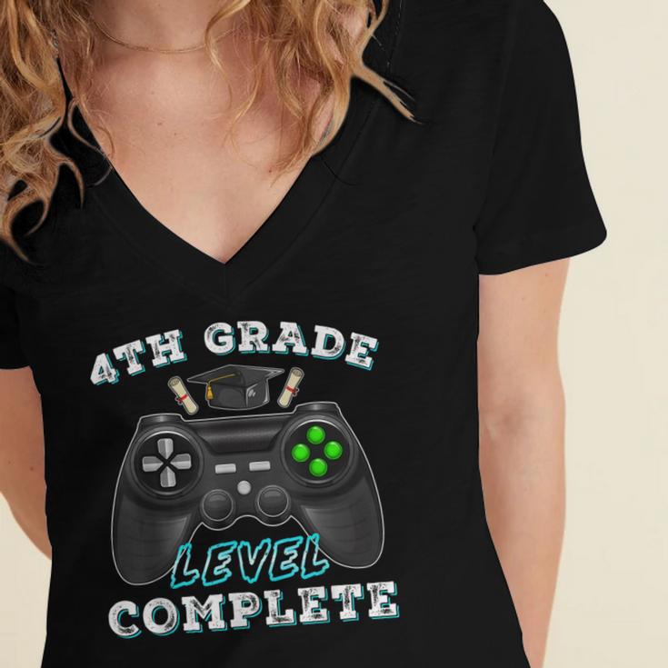 4th Grade Level Complete Gamer 4 Grade Graduation Women's Jersey Short Sleeve Deep V-Neck Tshirt