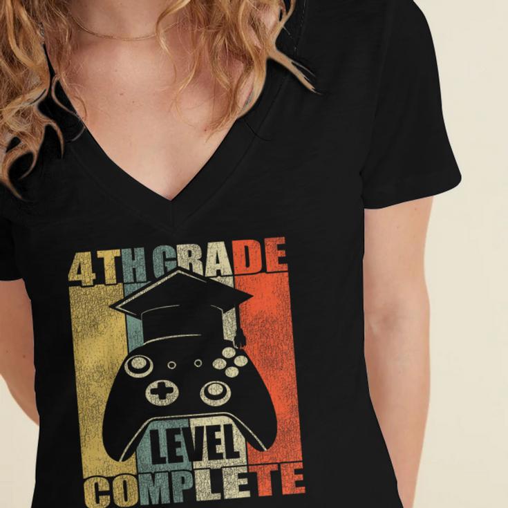 4th Grade Level Complete Gamer Class Of 2023 Graduation Women's Jersey Short Sleeve Deep V-Neck Tshirt