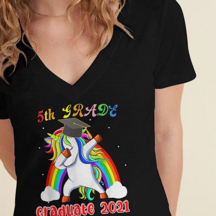 5th Grade Graduate Class 2021 Dabbing Unicorn Graduation Women's Jersey Short Sleeve Deep V-Neck Tshirt