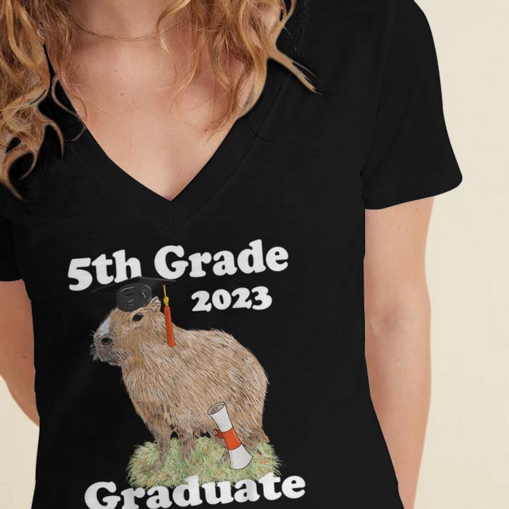 5th Grade Graduation Class Of 2023 Capybara Fifth Graduate Women's Jersey Short Sleeve Deep V-Neck Tshirt