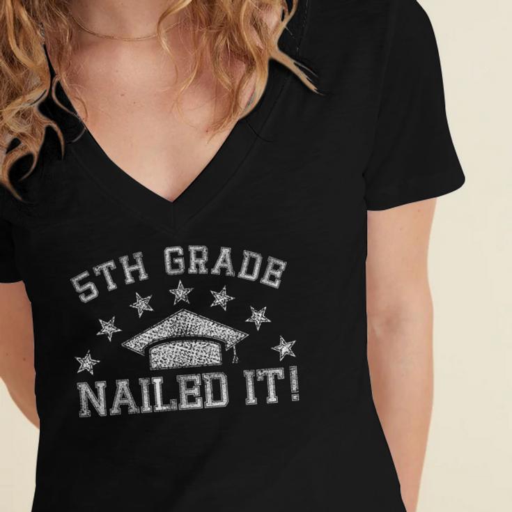 5th Grade Graduation Nailed It Class Of 2024 School Student Women's Jersey Short Sleeve Deep V-Neck Tshirt