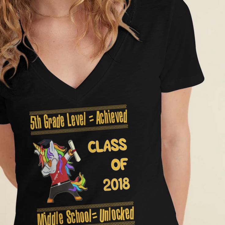 5th Grade Graduation Shirt Dabbing Unicorn Boys Class 2018 Women's Jersey Short Sleeve Deep V-Neck Tshirt