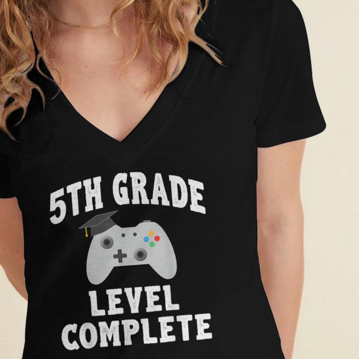 5th Grade Level Complete Gamer Class Of 2025 Graduation Women's Jersey Short Sleeve Deep V-Neck Tshirt