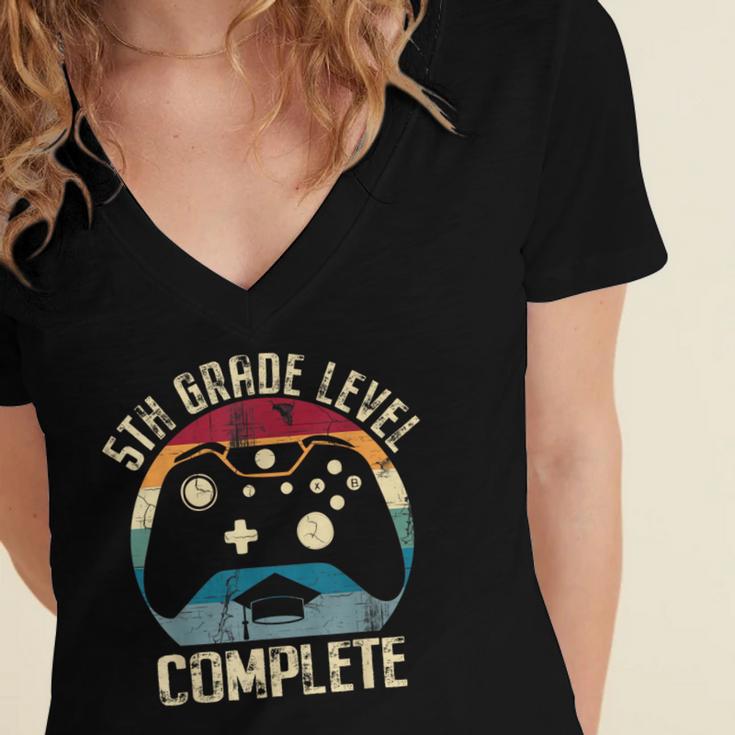 5th Grade Level Complete Gamer Graduation Boys Class Of 2024 Women's Jersey Short Sleeve Deep V-Neck Tshirt