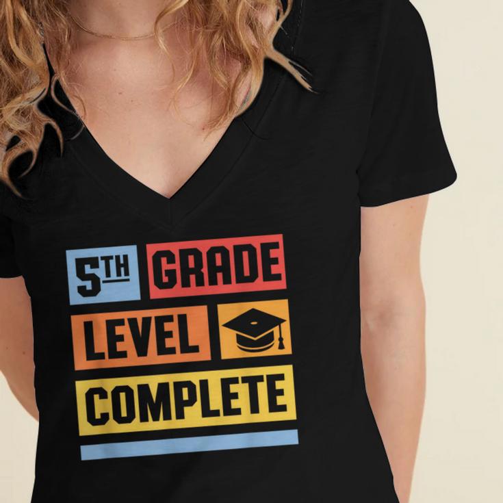 5th Grade Level Complete Shirt Graduation Last Day Of School Women's Jersey Short Sleeve Deep V-Neck Tshirt